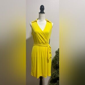 New York & Company Yellow Wrap Dress V neck size medium NWT